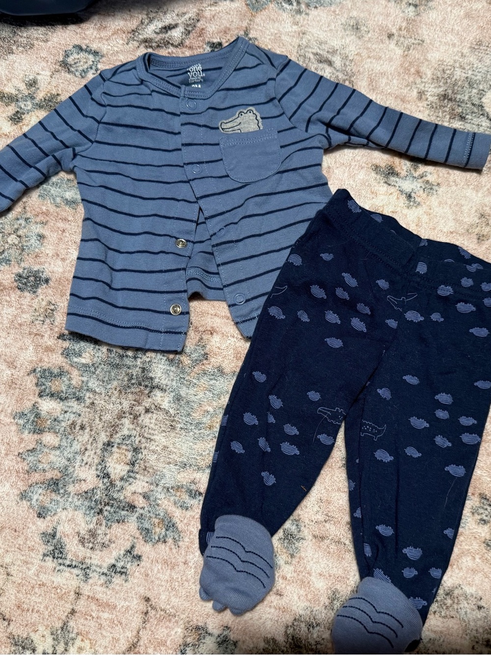 Carter's Blue Striped Cardigan and Navy Alligator Footed Pants Set